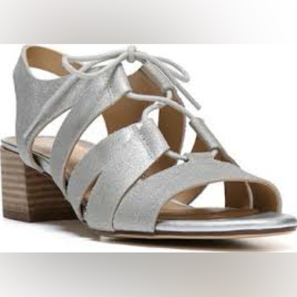 Naturalizer Silver Strappy Block Heel Sandals